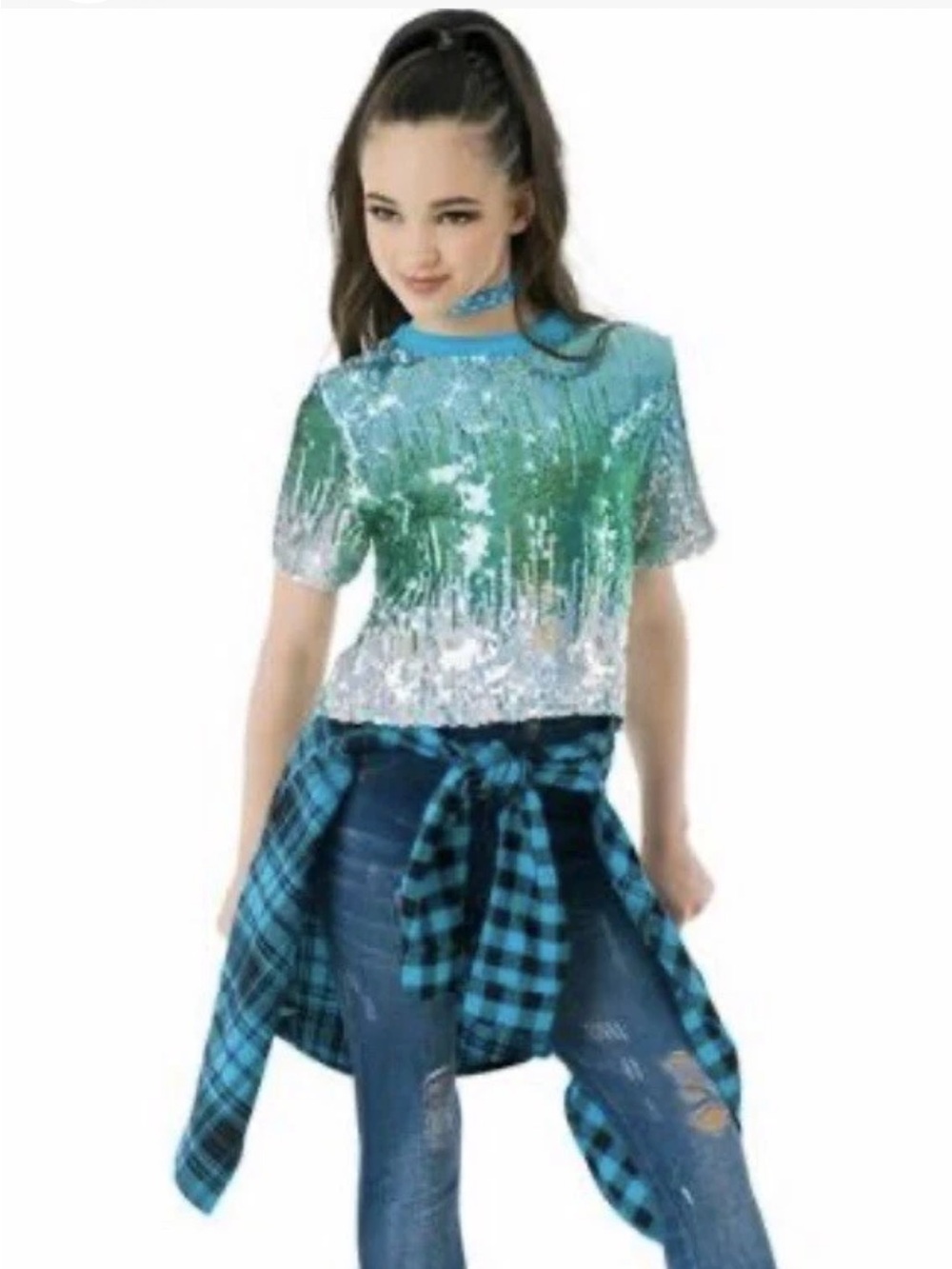 Girls Weissman Brand Sequin Short Sleeve Dance Top Sizw Medium Child